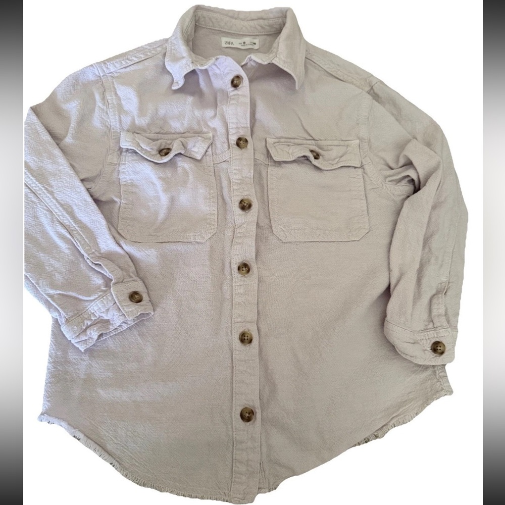 ZARA Girls Kids Ivory Lavander Denim Jean Jacket with Pockets Size 10